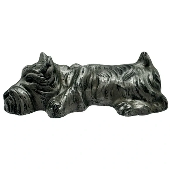 Vintage Scottish Terrier Scottie Dog Chalkware Painted Silver Statue Figurine - Picture 2 of 13